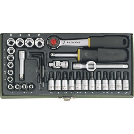 Serie di chiavi a bussola con cricchetto da 1/4" 36 pz Proxxon 23080 (1/5)