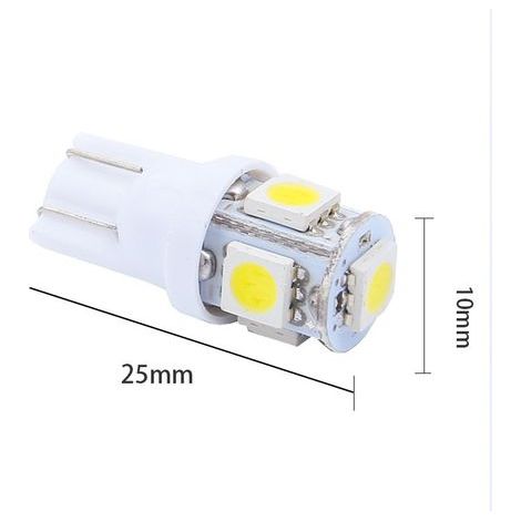 Lot de 10 tubes LED T10 W5W avec 5 puces SMD 5050, 6000K, 12V CC, blanc (1/2)