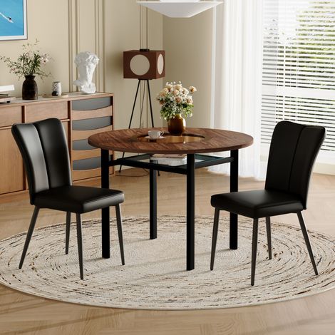 MEUBLIV Runder Esstisch-Set 100 cm braun/schwarz – mit Glasablage, 2 Plätze (1/5)