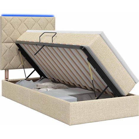 Cama de almacenamiento LED con colchón Crema 100 x 200 cm Tela vidaXL (1/5)