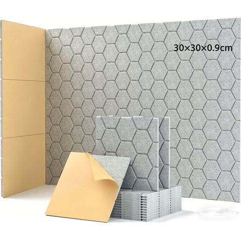 Panneau Acoustique Mural Autocollant 30x30x0,9 cm - Lot de 24 Mousse Antirésonance - Isolation Phonique Écho, Décoration Murale Insonorisante (1/5)