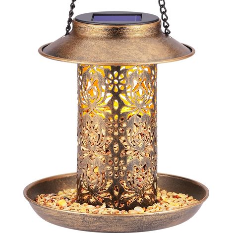 Solarbetriebene Vogelfutterstation für den Außenbereich, hängend, Vogelfutterstation aus Metall für Kardinäle, Solar-Gartenlaterne mit S-Haken, ideales Geschenk für Vogelliebhaber. (1/5)