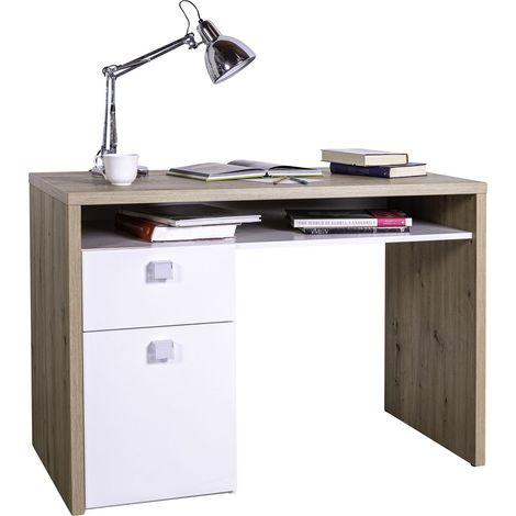 Schreibtisch "Globo" mit 2 Schubladen, PC-Arbeitsplatz für Büro und Schlafzimmer 110 cm Made in Italy -Artisan-Eiche