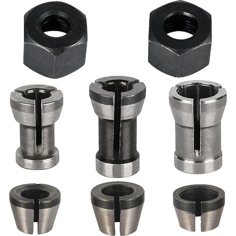 JSSEVN - Juego de 8 pinzas, accesorios para fresadora, 6 adaptadores de pinza (6 mm, 6,35 mm, 8 mm) + 2 tuercas para máquina de grabado (1/5)