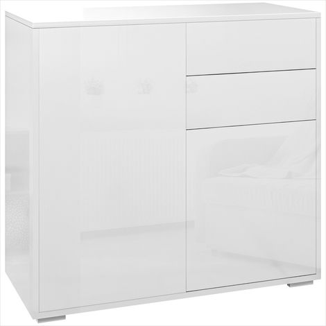 Buffet Meuble de rangement Blanc Laqué avec 2 tiroirs et 2 portes (1/5)