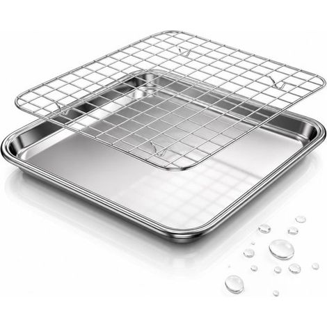 Plaque de cuisson et plaque de four en acier inoxydable avec grille de refroidissement, pour biscuits, pain et pâtisserie (1/5)