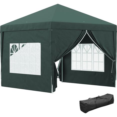 Carpa plegable de 3x3 m con 4 paneles laterales desmontables - Cenador de jardín verde con bolsa de transporte impermeable y resistente a los rayos UV.