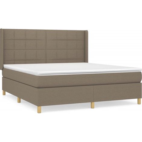 Lit double Lit adulte Sommier à lattes de lit avec matelas Taupe 160x200 cm Tissu (1/5)