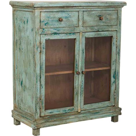 Aparador de madera artesanal turquesa 85x40x100h cm (1/5)