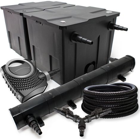 SunSun Komplettset: CBF-350B Teichfilter bis 60000L Teichfilteranlage als Durchlauffilter, CTF-8000 Teichpumpe 8000l/h 70W, CUV-272 Teichklärer UVC Klärer mit 72W, 25m Teichschlauch 25 mm, Y-Verteiler
