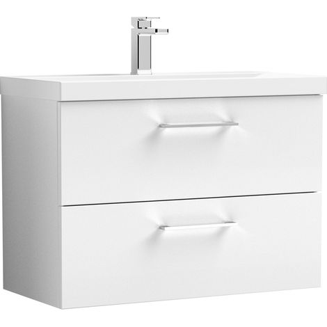 Balterley Bramshall Modern Bathroom Wall Hung 2 Soft Close Drawer Vanity Unit & Mid-Edge Basin, Gloss White, 810mm