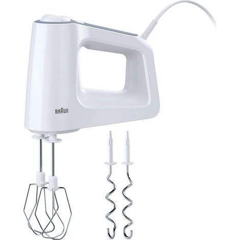 Braun HM3100WH MultiMix 3 Sbattitore Elettrico, Mixer ad Immersione, Impugnatura Antiscivolo, 5 velocità+Turbo, Dotata di 2 fruste e 2 ganci, Leggero, Sistema Easyclick, Potenza 500W, Plastica, Bianco (1/4)