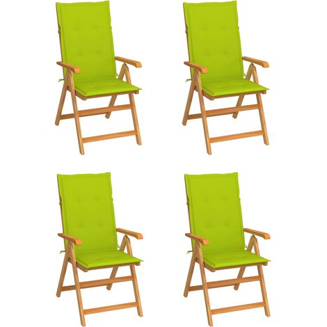 Gartenstühle 4 Stk. mit Hellgrünen Kissen Massivholz Teak