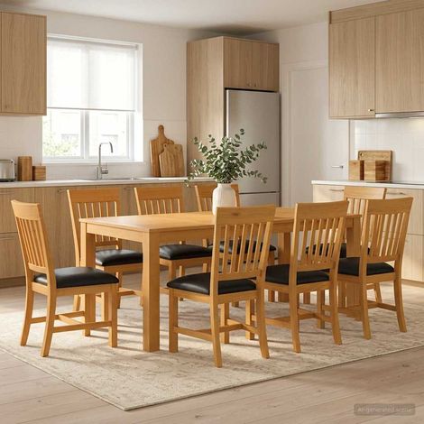 vidaXL Ensemble de salle à manger 9 pc Noir Bois de chêne massif (1/5)