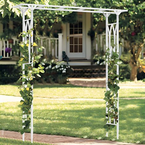 Unho – Arche de jardin en fer blanc 206x208cm – Construction résistante aux intempéries – Support pour plantes grimpantes – Montage facile