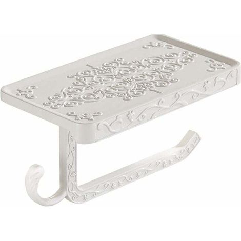 Antique Porte-rouleau de papier toilette 2 en 1 Vintage Support Lundi perçage Nostalgie Porte Rouleau Papier WC mural avec étagère pour salle de bain(blanc) (1/4)