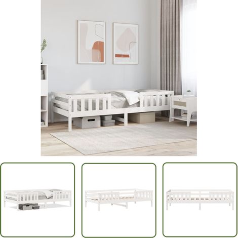 The Living Store Massivholzbett ohne Matratze Weiß 75x190 cm Kiefernholz - Massivholzbette - Holzbetten - Weißes Bett - Kiefernbett - Modernes Bett (1/5)