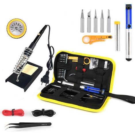 60-W-Lötkolben-Set, einstellbare Temperatur von 200 bis 450 °C, multifunktional, robust, für Zuhause, Heimwerkerarbeiten, Gravuren, Reparaturen, Lötwerkzeug-Set, 15-teilig
