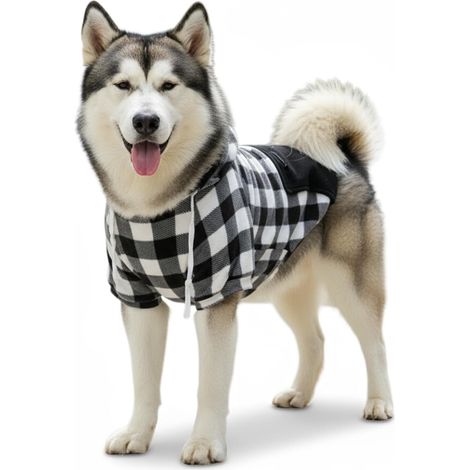 Sweat pour Chiens Sweat à capuche pour chien Chaud et léger Doux et confortable Shirt avce Motif à carreaux noirs et blancs pour toutes les races chiens grande L
