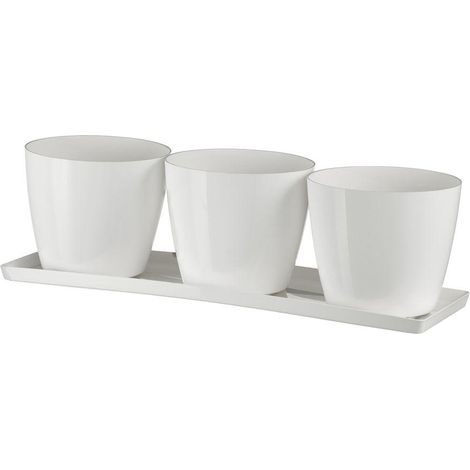 ''Trio Madeira'' Set, Kunstharztöpfe für Blumen und Pflanzen für Außenbereich und Garten -Weiß