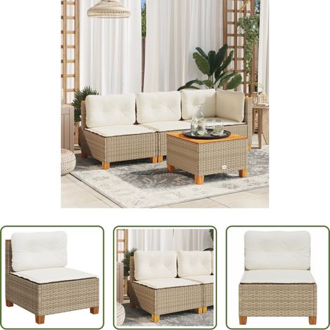 Canapé extérieur - Canapé de jardin sans accoudoirs coussins beige résine tressée (1/5)