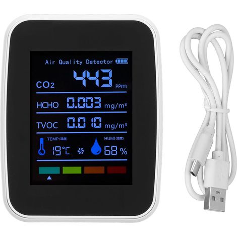 Détecteur de Qualité d'Air 5 en 1 - Mesure Précise de Température, Humidité et CO2 pour Intérieur - Blanc (1/5)