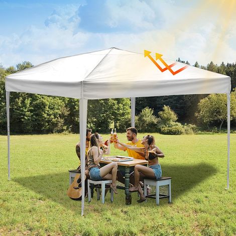Jiubiaz Carpa plegable impermeable de 3 x 3 m, estable y de altura regulable, color blanco. (1/5)