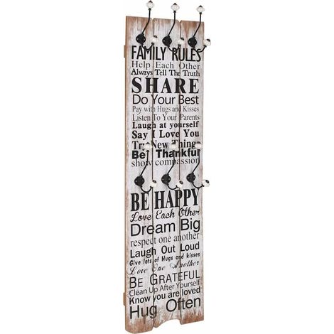 Porte-manteau mural avec 6 crochets 120 x 40 cm FAMILY RULES (1/5)