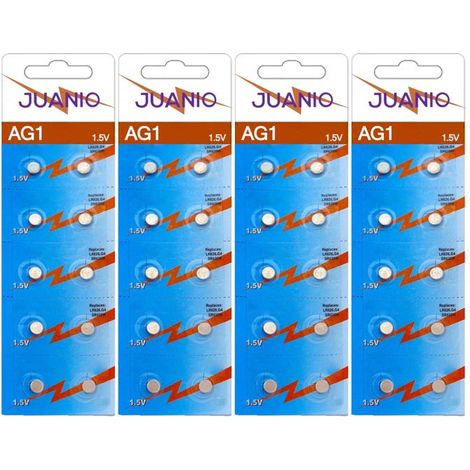 Lot de 40 piles bouton alcalines plates Type AG1/G1 compatibles LR60 LR621 SR621W 364 1,5V - Juanio - (1/2)