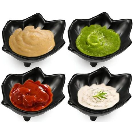 Set di ciotoline per salse - Ciotoline per snack - Design a forma di foglia - 4 pezzi da 10 cm - Nero (1/5)