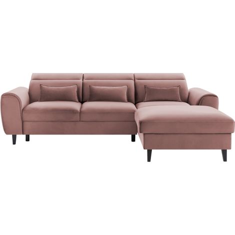 Canapé d'angle convertible rose angle droit 4 places FABLE (1/5)