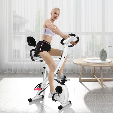 Rattantree - Vélo d'appartement pliable X-bike - 8 niveaux de résistance - Écran LCD – avec capteurs de pouls - Charge max 150 kg – Hauteur réglable - avec bandes de résistance - Selle réglable (1/5)