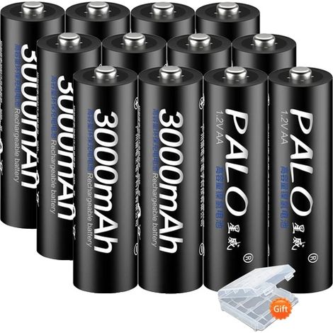 Baterías recargables, capacidad de 3000 mAh, carga rápida, 12 pilas AA. (1/2)
