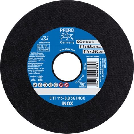 PFERD TOOLS Trennscheibe EHT 115x0,8x22,23 mm gerade Leistungslinie SG INOX für Edelstahl 25 Stk (1/4)