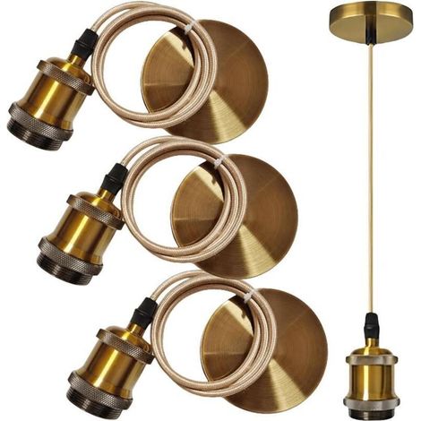 Lot De 3 Suspension Luminaire Vintage, Suspensions E27 Vintage Support De Lampe E27 Lampe Suspension Avec Câble 100cm, Luminaire Support Douille Ampoule Pour Éclairage