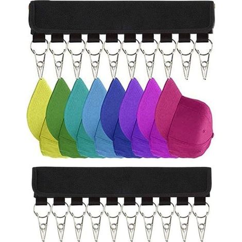 Organiseur de casquettes en acier chromé – Lot de 2 cintres support avec fixation murale et compartiment anti-déformation (1/4)