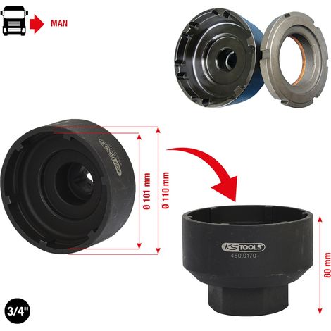 KS Tools 3/4 Nutmuttern-Schlüssel mit 6 Zapfen für MAN, 101-110 mm