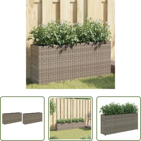 Jardinière en résine - Jardinières avec 2 pots 2 pcs gris 90x20x40 cm résine tressée (1/5)