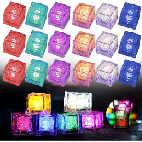 Lot de 24 Glaçon Lumineux LED, Bacs à Glaçons, Glaçons Lumineux Au Néon, Jouet de Bain, Glaçons LED Multicolores à Clignotement, pour Champagne Tour, Fête, Club, Barre, Décoration de Mariage, Festival (1/5)