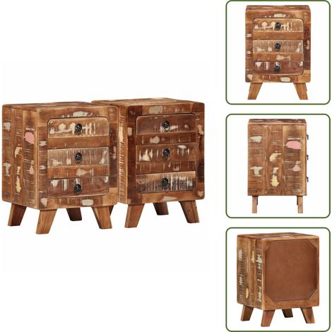The Living Store Comodini 2pz 37x32x50 cm in Legno Massello di Recupero - Comodino in legno massello