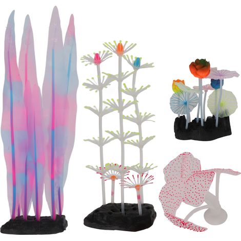 Kit de 4 décorations lumineuses pour aquarium, en silicone, simulant des coraux, pour poissons et plantes (lot de 8). (1/5)