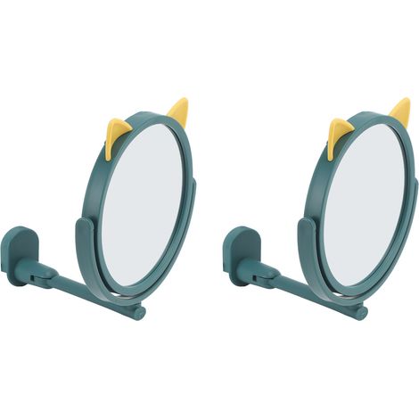 Lot de 2 miroirs de maquillage à ventouse, fixation murale sans perçage, avec bras extensible pliable (vert). (1/5)