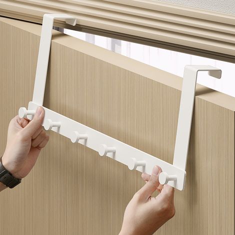 Türhaken ohne Bohren, lange und geräuschlose Arme, weißes Aluminium, 6 Haken, für Schlafzimmer und Badezimmer (1/4)