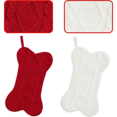 Chaussette de Noël pour chien, Chaussette de Noël tricotée pour chiens, Chaussette de Noël en forme d'os pour chien, Grande chaussette de Noël pour animaux de compagnie, Chaussette de Noël suspendue p (1/3)