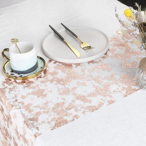 Chemin de Table Filet avec Feuille d'or Rose 28cmx5m, Ruban de Table Métallisé, Décoration pour Fête, Anniversaire, Mariage, Nol, DIY, Emballage (Rosegold, 5m) (1/5)