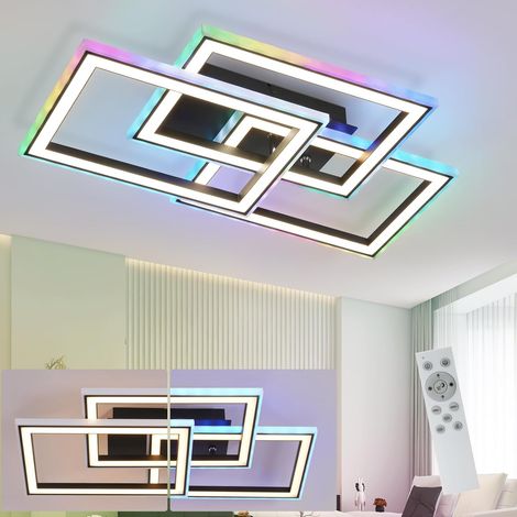 GBLY Deckenlampe LED Deckenleuchte Wohnzimmer - 45W Wohnzimmerlampe Schwarz Modern Schlafzimmerlampe Dimmbar mit Fernbedienung RGB Farbwechsel Schlafzimmer Deckenbeleuchtung Geometrisch für Küche