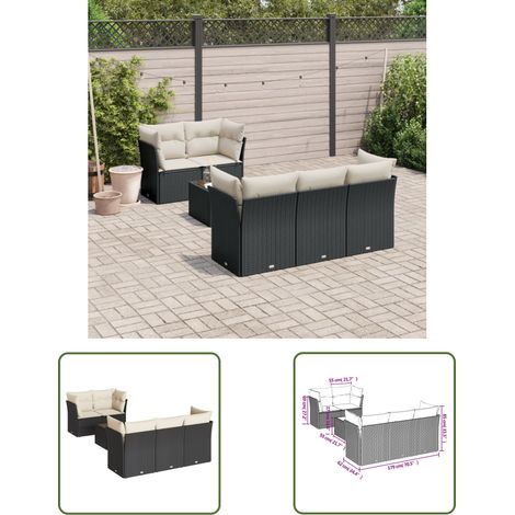 The Living Store 6-tlg. Garten-Sofagarnitur mit Kissen Schwarz Poly Rattan - Gartenmöbel - Esstisch - Outdoor Möbel - Lounge Set - Rattan Sofa (1/3)