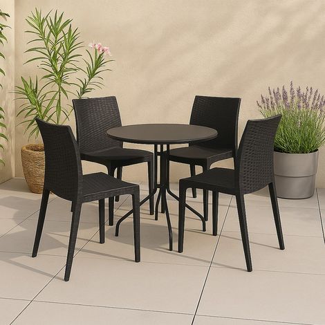 Dmora - Juego de 4 sillas de exterior Ormea, Sillas de jardín que ahorra espacio, Apilable, Ideales para jardines, Made in Italy, 42x48 h81 cm, Antracita (1/4)