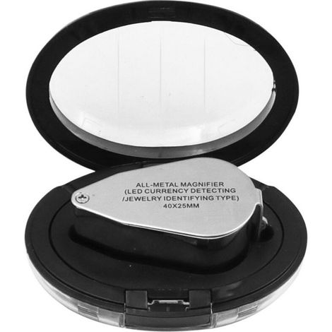 Loupe de bijoutier 40X Loupe Pliante en métal avec loupe à lumière UV LED pour Diamants bijoutiers pièces de Monnaie (Reconnaissance de Devise/Identification de Bijoux) (1/5)