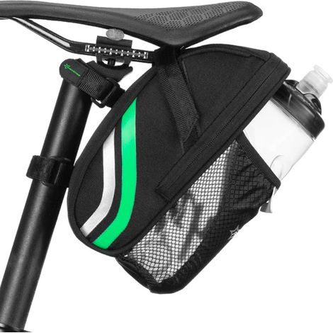 Bolsa de herramientas para bicicleta debajo del sillín con bolsillo para botella, color negro.